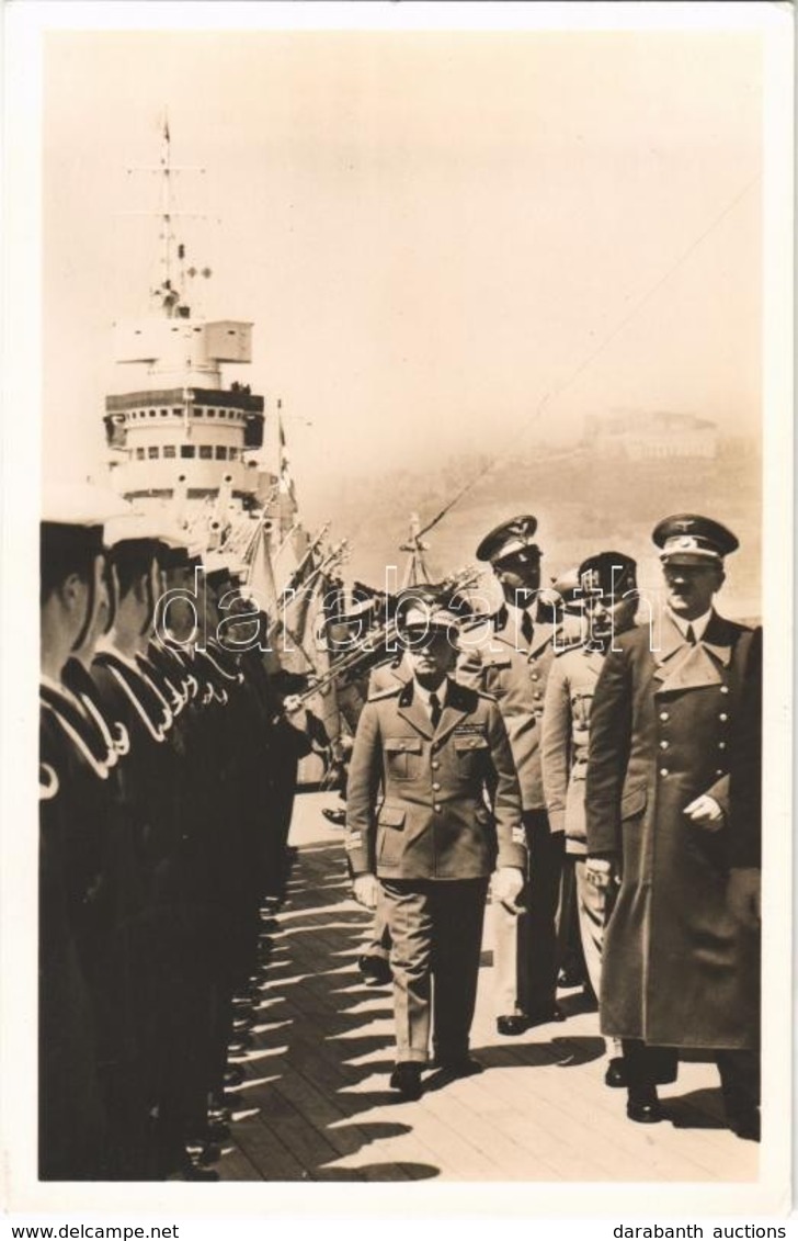 * T2 Auf Panzerschiff Cavour Während Der Flottenparade / Adolf Hitler, Benito Mussolini And Victor Emmanuel III Of Italy - Non Classés