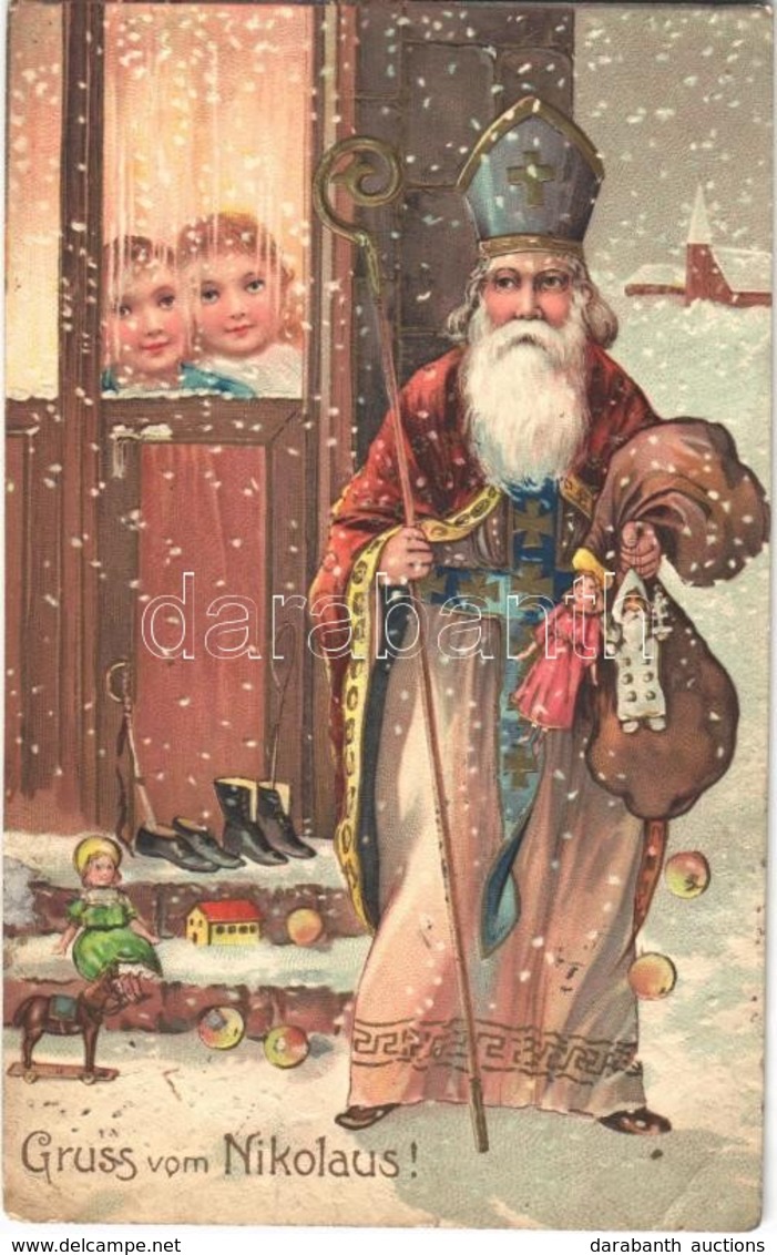 T2/T3 Mikulás / Grüss Vom Nikolaus! / Saint Nicholaus Greeting Art Postcard. P.F.B. Serie 6439. Emb. Litho  (EK) - Non Classés