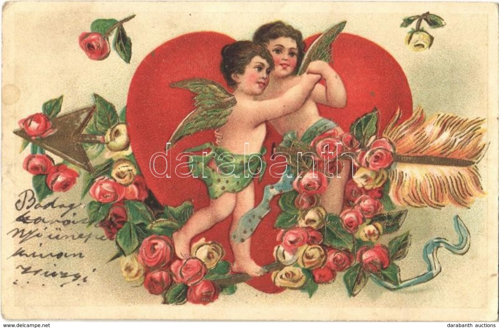 * T2/T3 1906 Love Greeting Art Postcard With Puttos. Floral, Emb. Litho (EK) - Non Classés