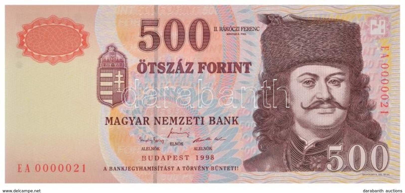 1998. 500Ft 'EA 0000021' Alacsony Sorszám! T:I
/ Hungary 1998. 500 Forint 'EA 0000021' Low Serial Number! C:UNC
Adamo F5 - Non Classés