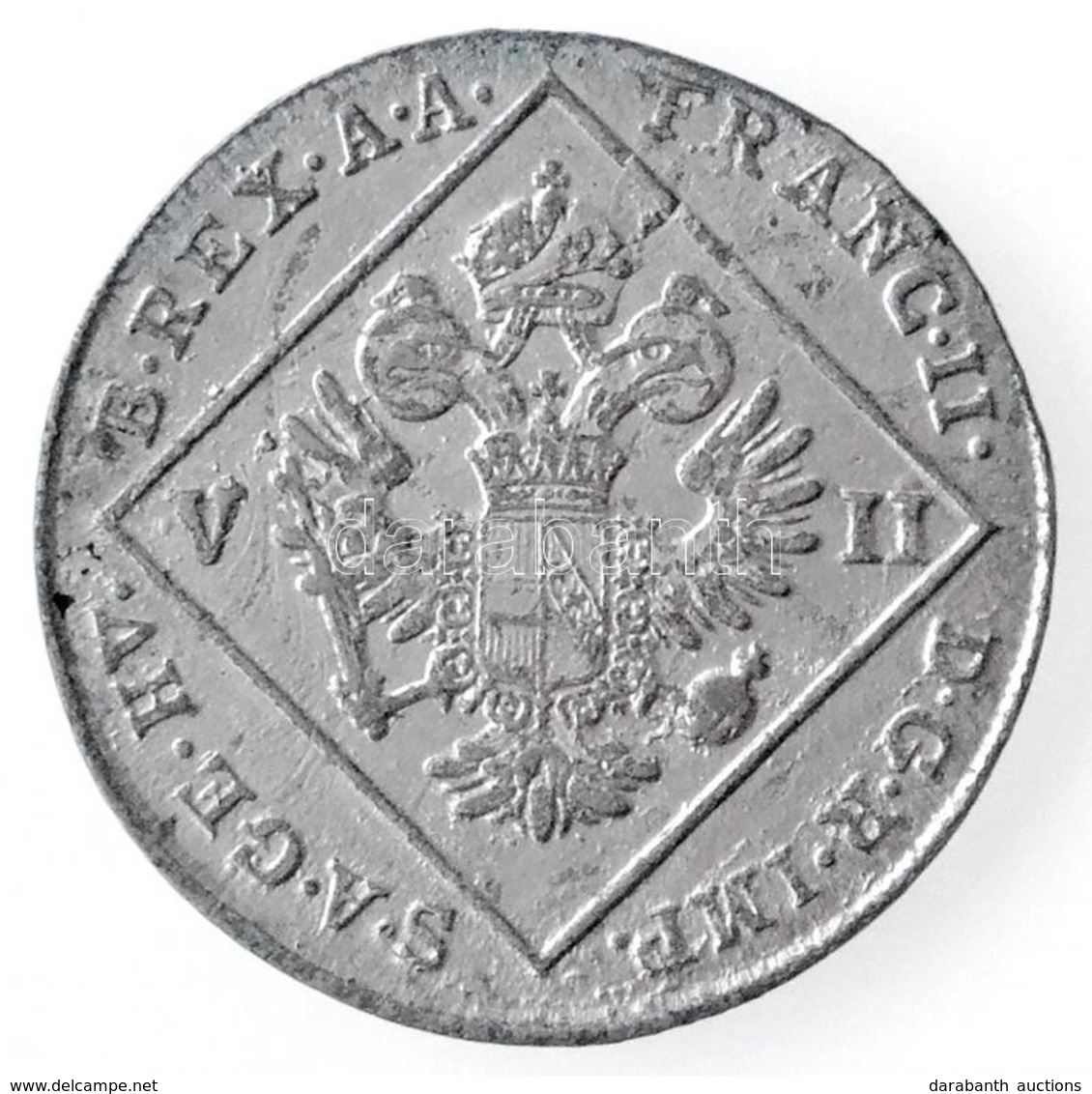 1802G 7kr Ag 'I. Ferenc' Nagybánya (4,42g) T:2,2- Patina / 
Hungary 1802G 7 Kreuzer Ag 'Franz I' Baia Mare (4,42g) C:XF, - Ohne Zuordnung