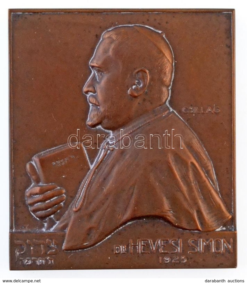 Csillag István (1881-1968) 1925. 'Dr. Hevesi Simon' Br Plakett (152,64g/61,5x70mm) T:2 / Hungary 1925. 'Simon Hevesi Dr. - Non Classés