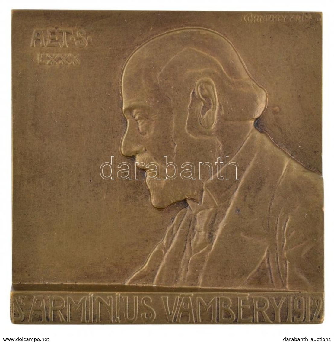 Körmendi Frimm Jenő (1886-1959) 1912. 'AET S LXXX - Dr. ARMINIUS VÁMBÉRY 1912' Egyoldalas Br Plakett (59x59,5mm/116,41g) - Non Classés