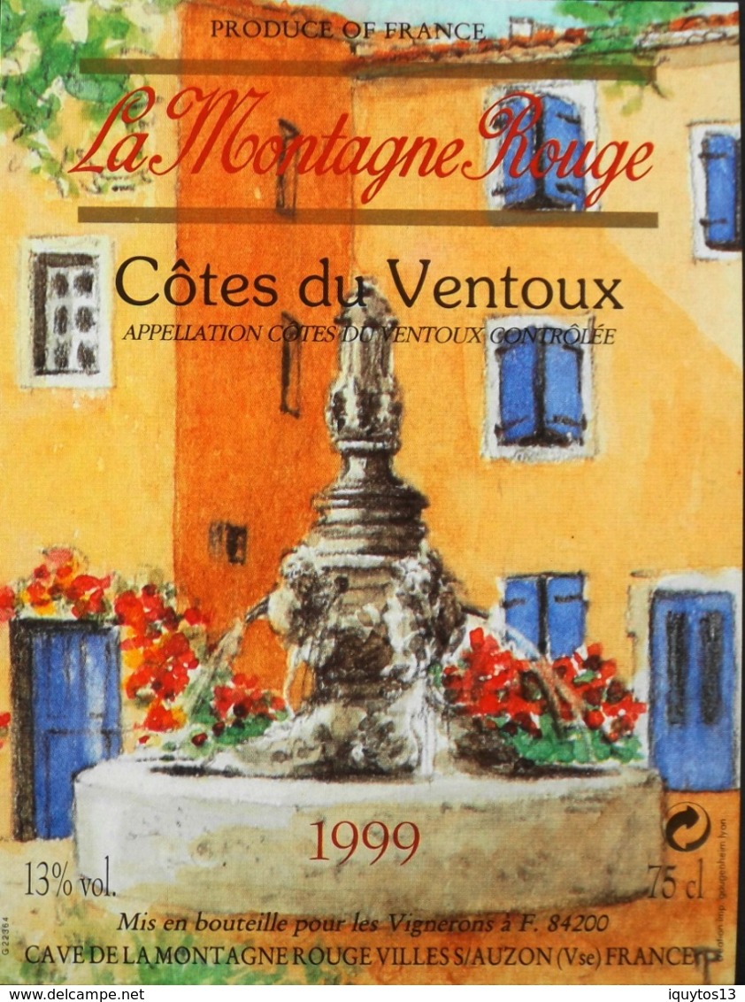 ETIQUETTE De VIN - " CÔTES Du VENTOUX 1999 " -La Montagne Rouge 13° - 75cl - Parfait Etat - Côtes Du Ventoux