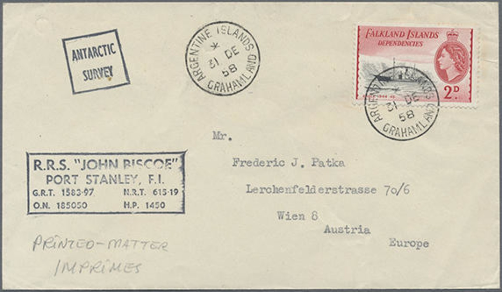 1958-60, 4 Verschiedene Schiffpost-Belgege Als Drucksache Nach Europa Gelaufen. - Falkland Islands