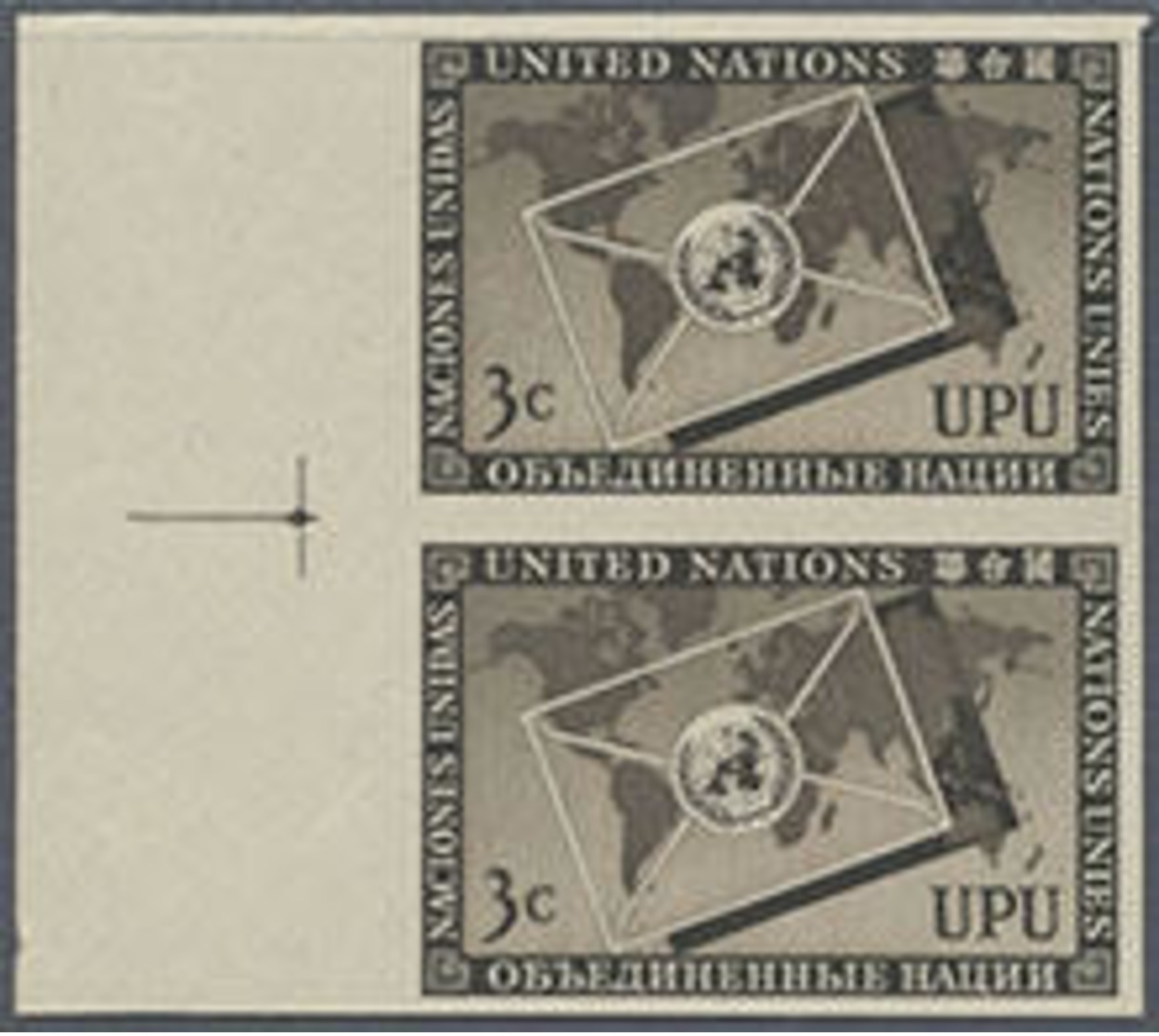 1953, 3 C. UPU Im Senkr. Ungezähnten Seitenrand-Paar, Gummiseitig übl. Roter Security-Fingerabdruck - Andere & Zonder Classificatie