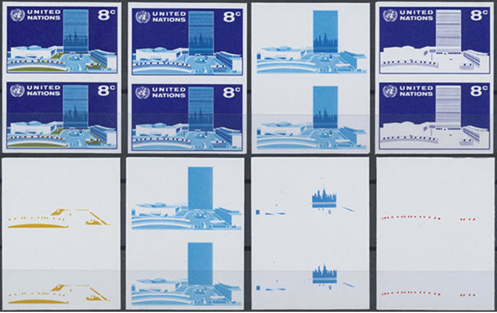 1971, 8 C. UNO-Hauptquartier In 8 Ungezähnten Senkr. Postfrischen Phasendruck-Paaren - Sonstige & Ohne Zuordnung