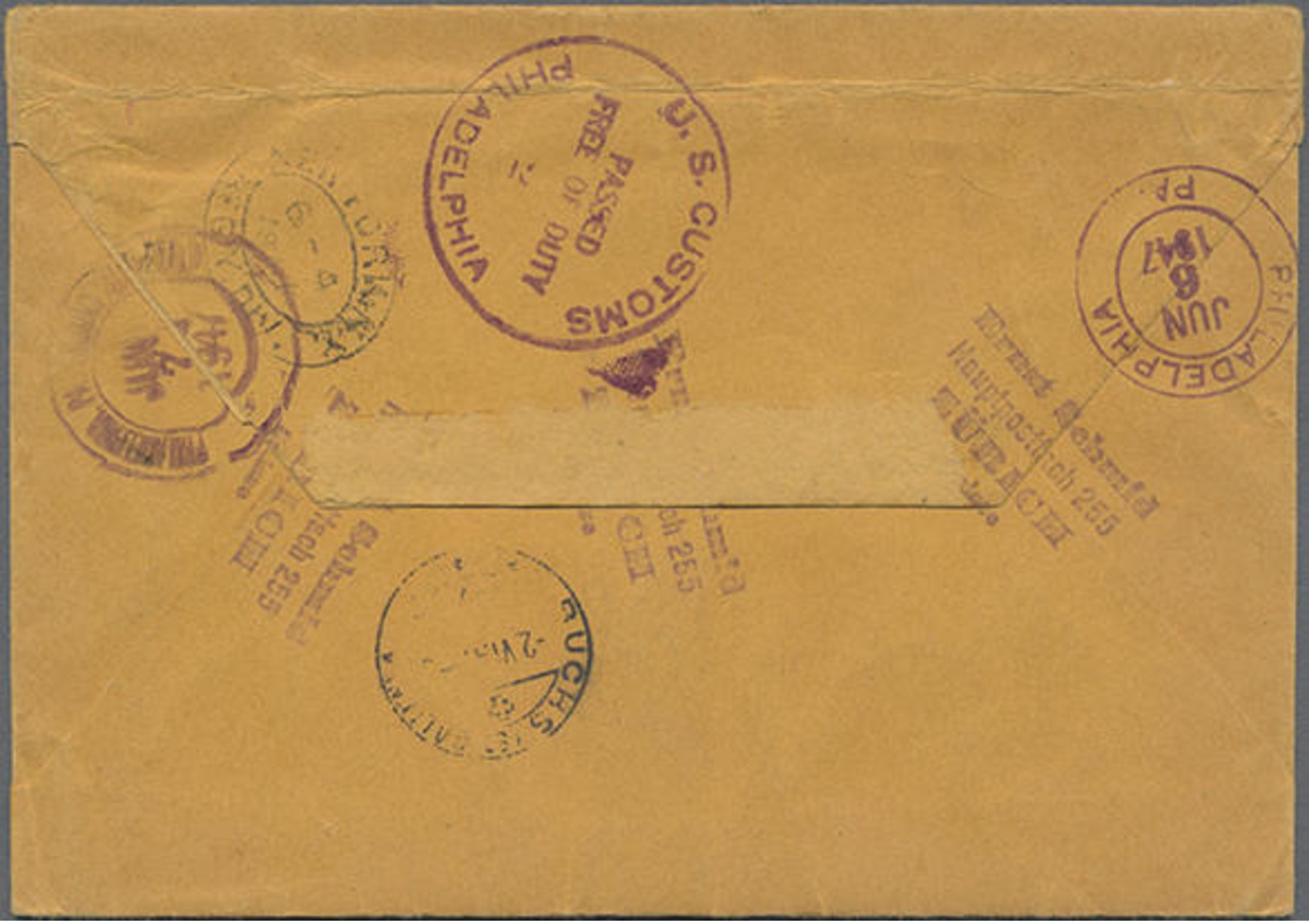 1947,31.5., 5 Fr. Wappen Braunrot, Randstück Auf R-LP-Brief Von Mauren Nach Philadelphia/USA Mit U.a. Rs. US-Zollstempel - Sonstige & Ohne Zuordnung