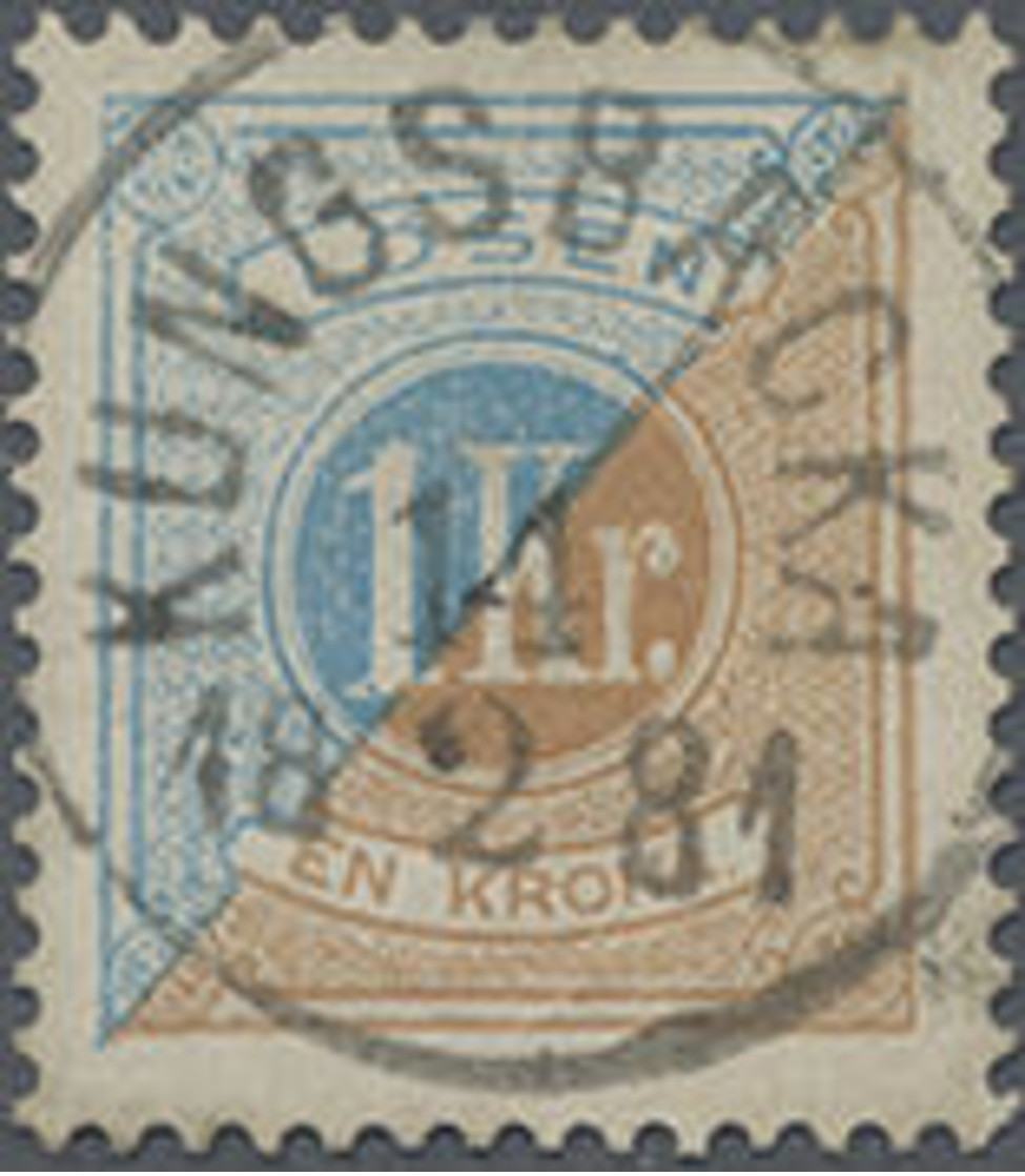 1872, 1 Riksdaler Braun/blau Gez. 14, Zentr. Gest. Kab.stück, Mi. 100.- - Sonstige & Ohne Zuordnung