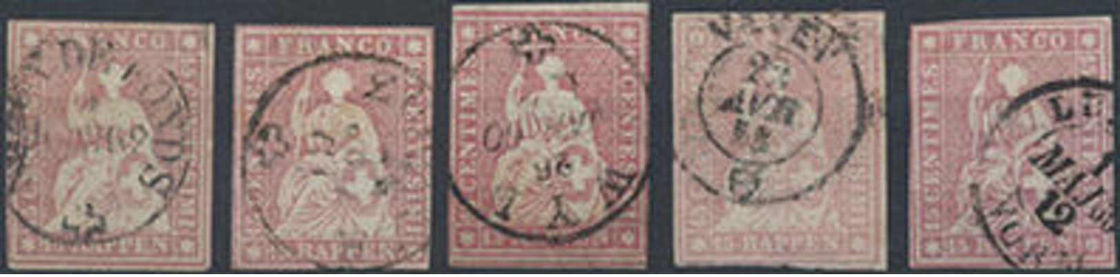 1860, 15 Rp. Sitz.Helvetia, 5 Werte In Etwas Unrterschiedlicher Erhaltung Meist Sign. Abt, Mi. 275.- - Other & Unclassified