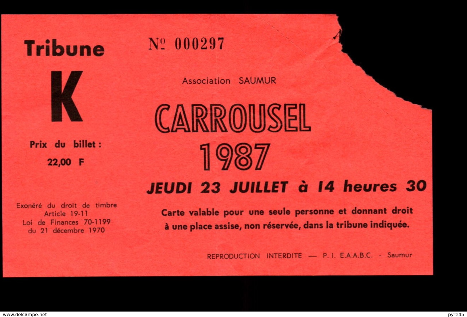 Ticket " Carrousel " , 1987 à Saumur - Biglietti D'ingresso