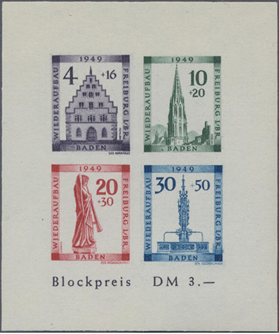 1949, Freiburg-Block Ungezähnt Postfrisch Mit PFFarbpunkt Neben B", Mi. 300.-" - Otros & Sin Clasificación