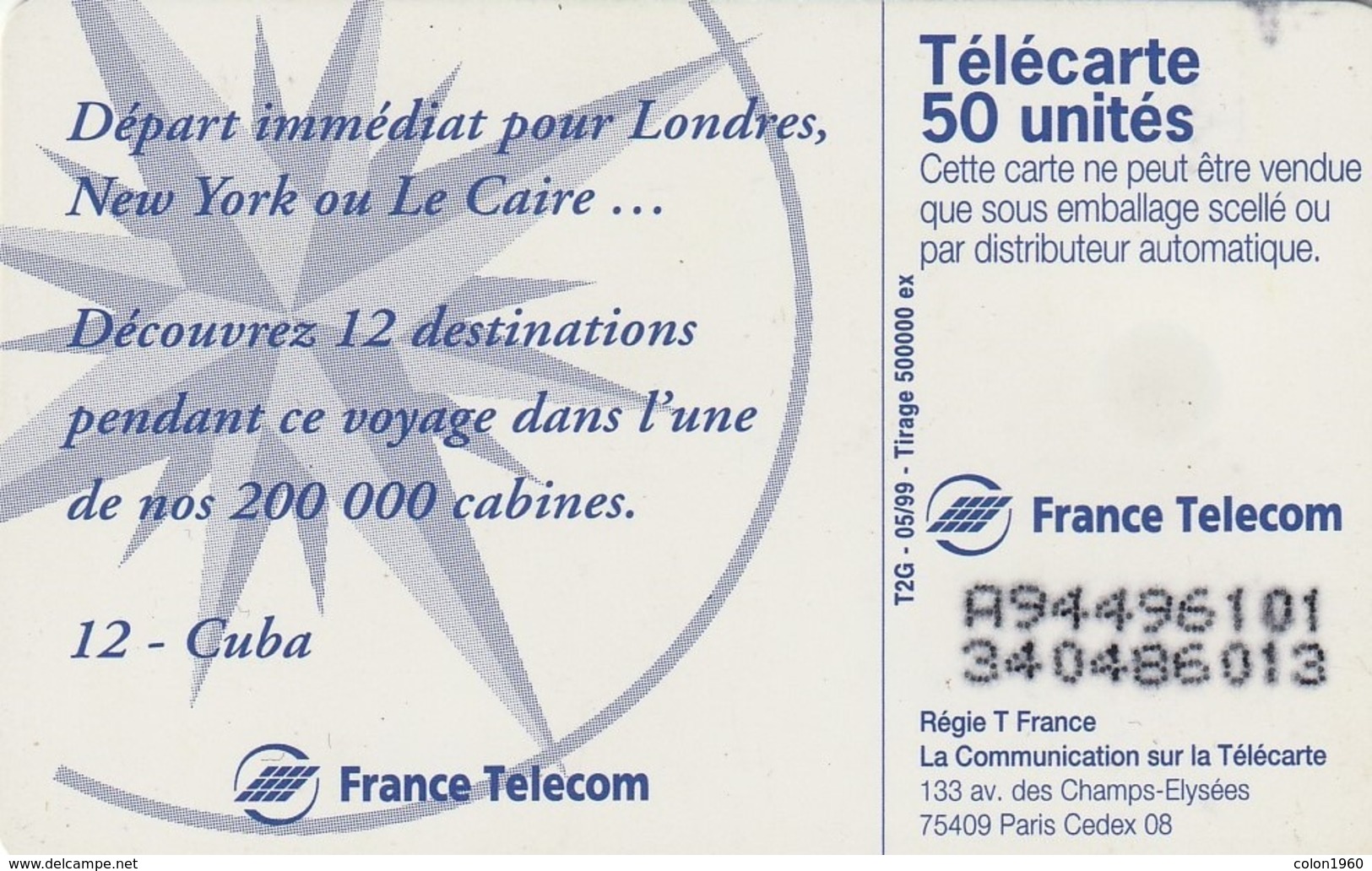 FRANCIA. 12 - Cuba. 50U. 05/99. 0975A. (303). - 1999