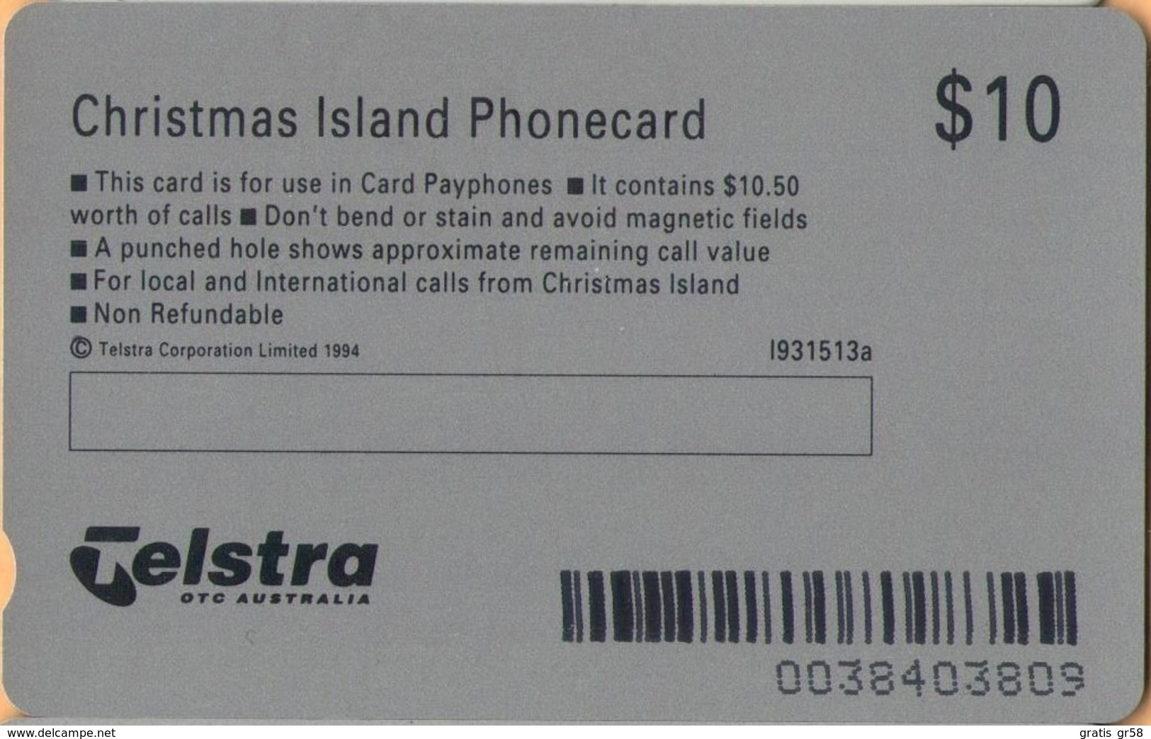 Christmas Island - Telstra, Anritsu, Flying Fish Cove, 10 $, 22,500ex, 1/94, Mint Unused - Christmas Island