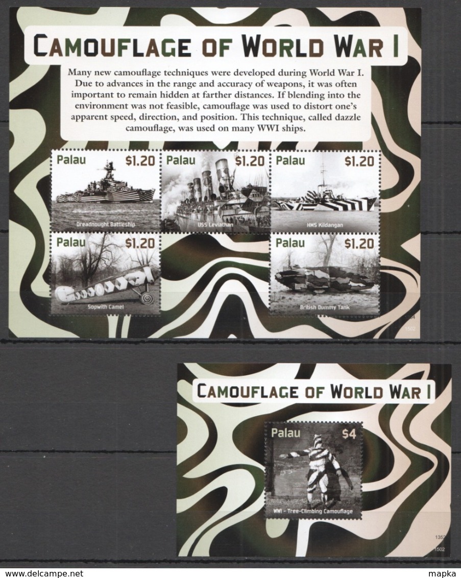 B306 2015 PALAU WWI CAMOUFLAGE OF WORLD WAR I !!! MICHEL 20 EURO 1KB+1BL MNH - WW1