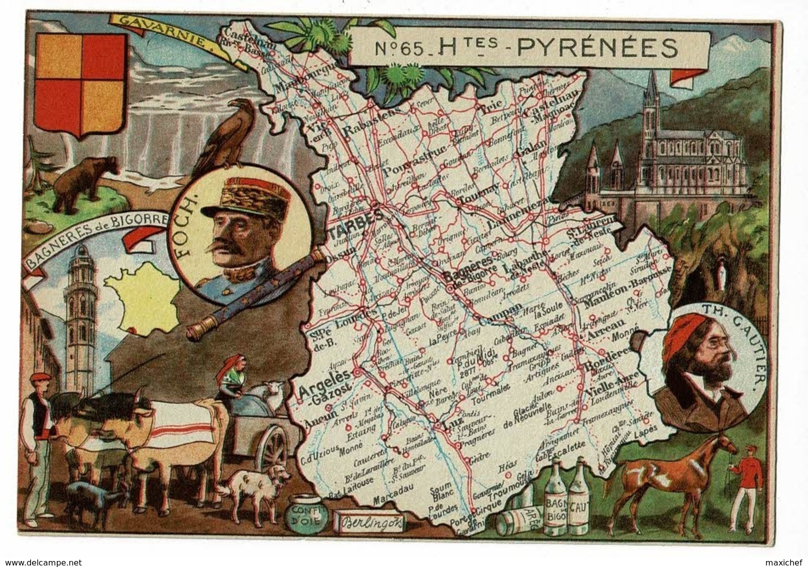 Carte Illustrée J P Pinchon - Blondel Rougery - Hautes Pyrénéens, Blason, Texte Historique Au Verso - Pas Circulé, Mat - Cartes Géographiques