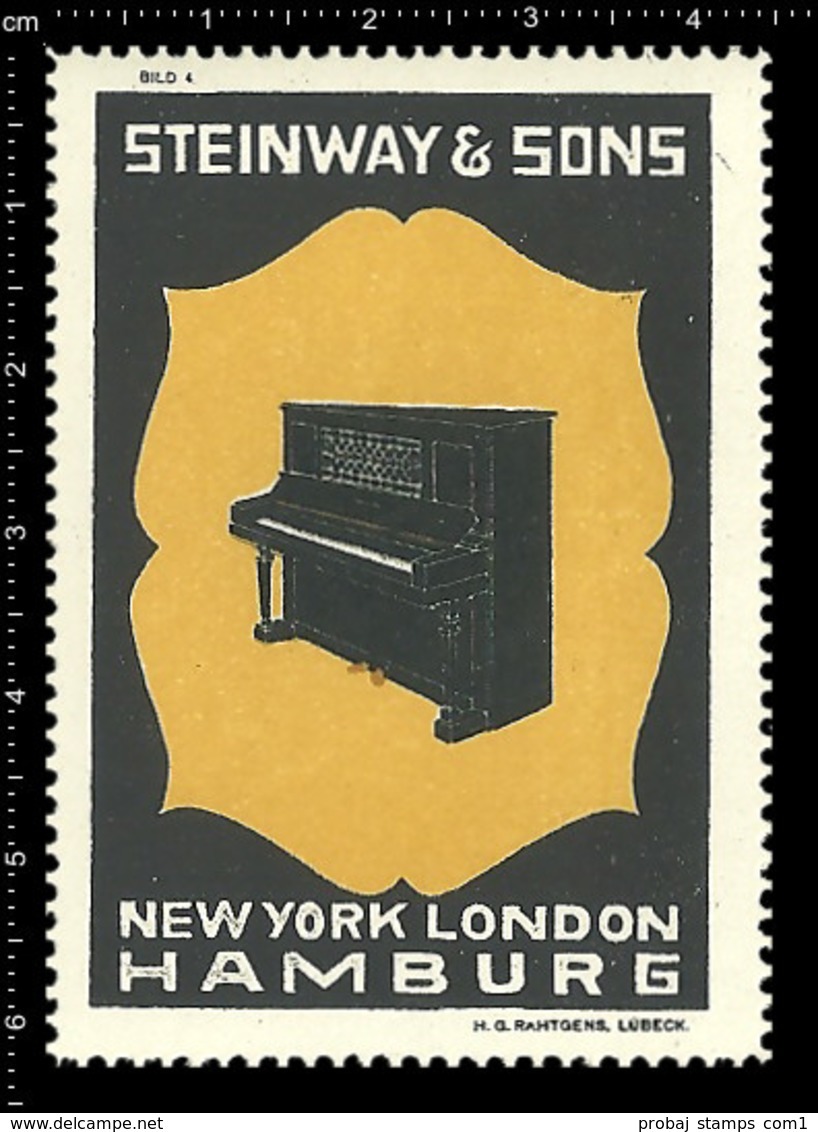 German Poster Stamp, Complete Set In Block Of 6 Poster Stamps Reklamemarke Cinderella, Piano, Klavier Steinway & Sons - Muziek