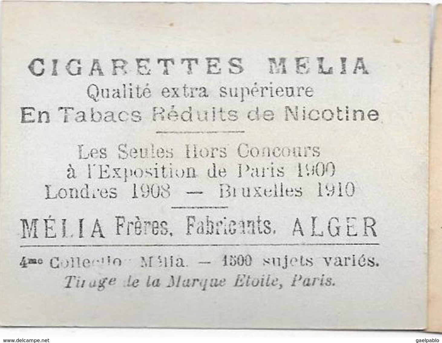 CIGARETTES MELIA - S. DREA - Tirage De La Marque Etoile - 4ème Collection Mélia - Melia