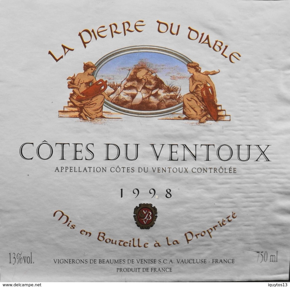 ETIQUETTE De VIN - " CÔTES Du VENTOUX " 1998 -  La Pierre Du Diable 13° - 75cl - Bon Etat  - - Côtes Du Ventoux