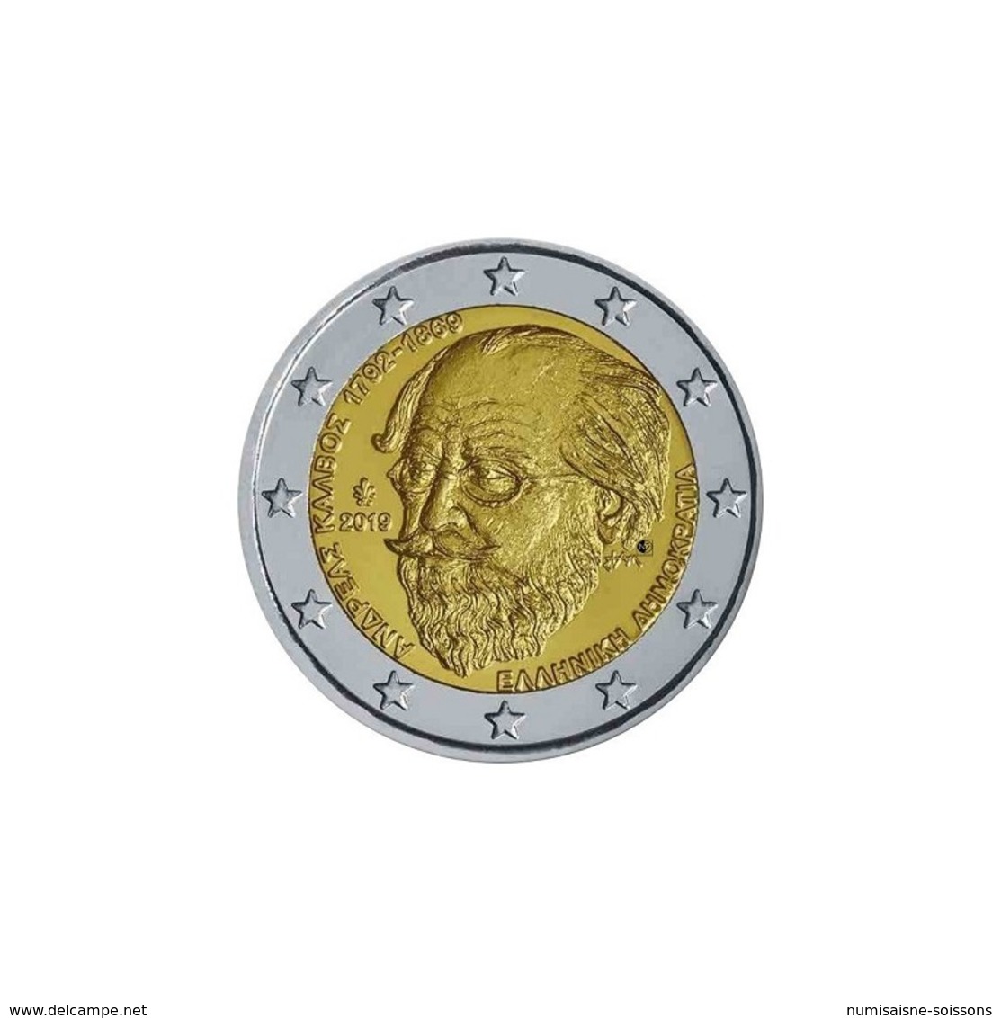 GRECE - 2 EURO 2019 - 150 ANS DE LA MORT DE ANDREAS KALVOS - SPL - Grèce