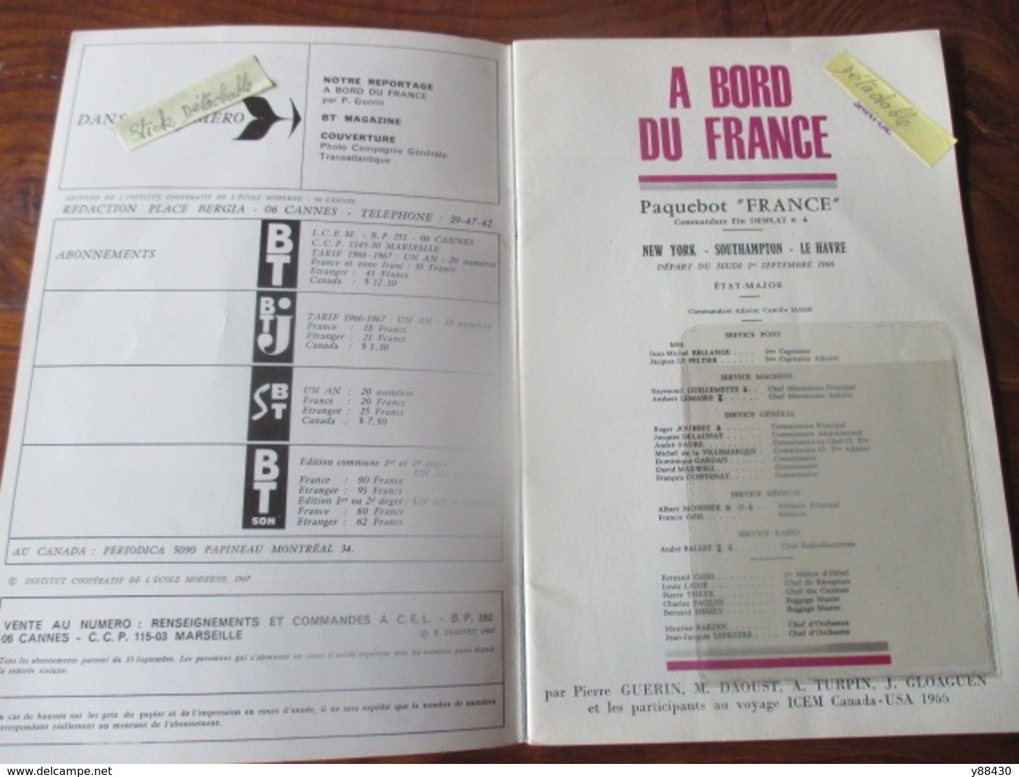 Livret - A BORD DU BATEAU LE FRANCE - Année 1967 - Blibliothèque De Travail - Imprimé à Cannes - 42 Pages - 14 Photo - Sonstige & Ohne Zuordnung