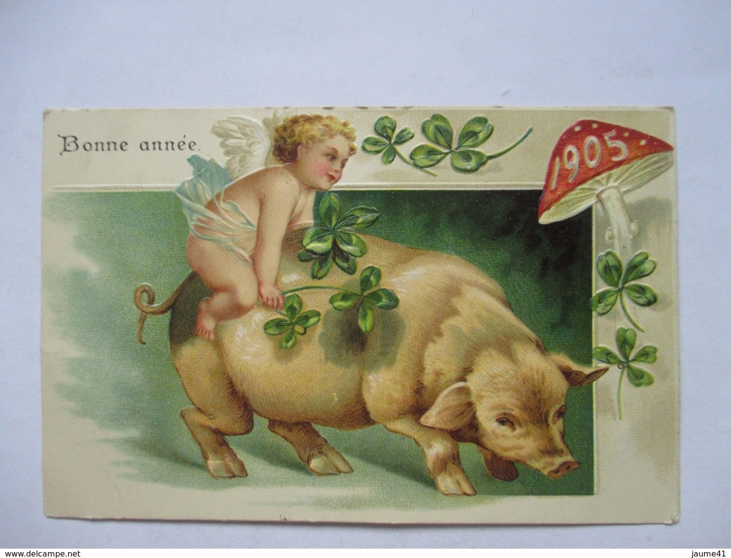 1905  -  BONNE ANNEE   -  ANGELOT SUR COCHON            GAUFFREE          TTB - Nouvel An