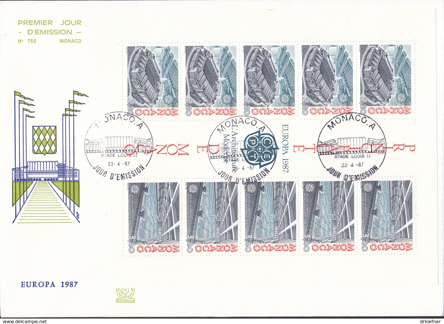 MONACO Block 35 FDC, EUROPA CEPT 1987, Moderne Architektur - 1987