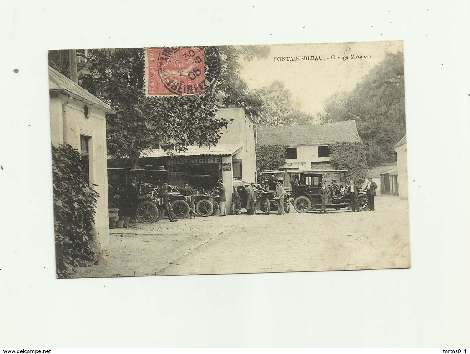 77 - FONTAINEBLEAU - Cp Rare Garage Magenta Animé Automobiles Trés Legere Rousseur Sinon Tb Voir Scan - Fontainebleau