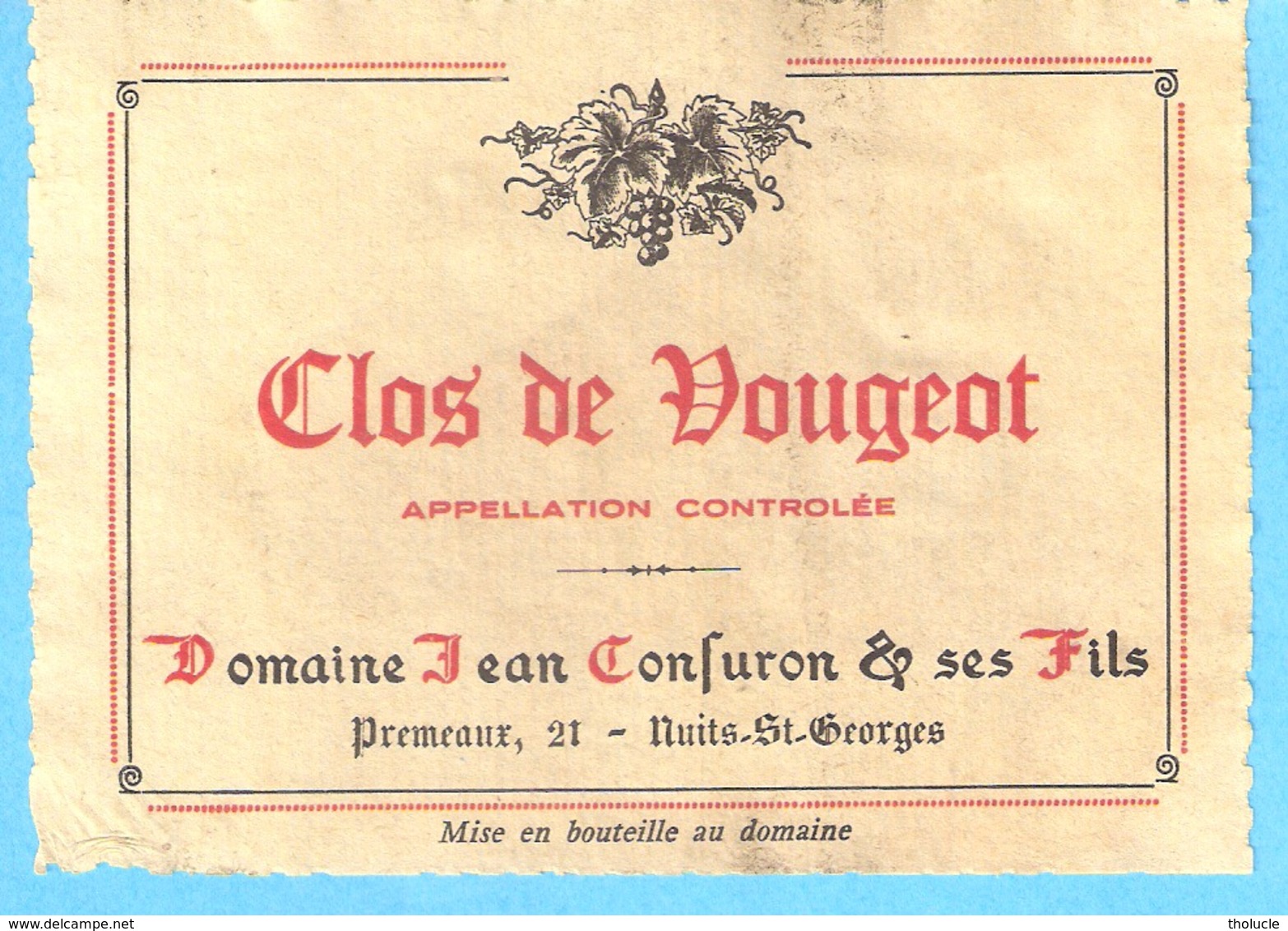 Etiquette-Vin De Bourgogne-Clos De Vougeot-Domaine Jean Confuron & Ses Fils à Premeaux (Côte-D'Or) - Bourgogne