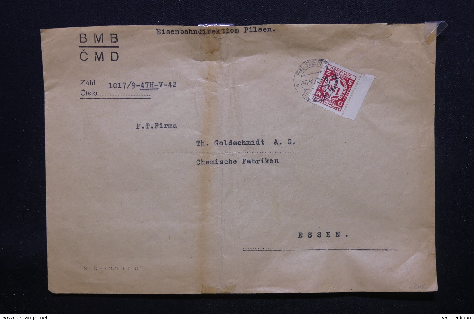 BOHÊME ET MORAVIE - Enveloppe De Pilsen Pour Essen En 1942, Affranchissement Plaisant - L 44335 - Lettres & Documents