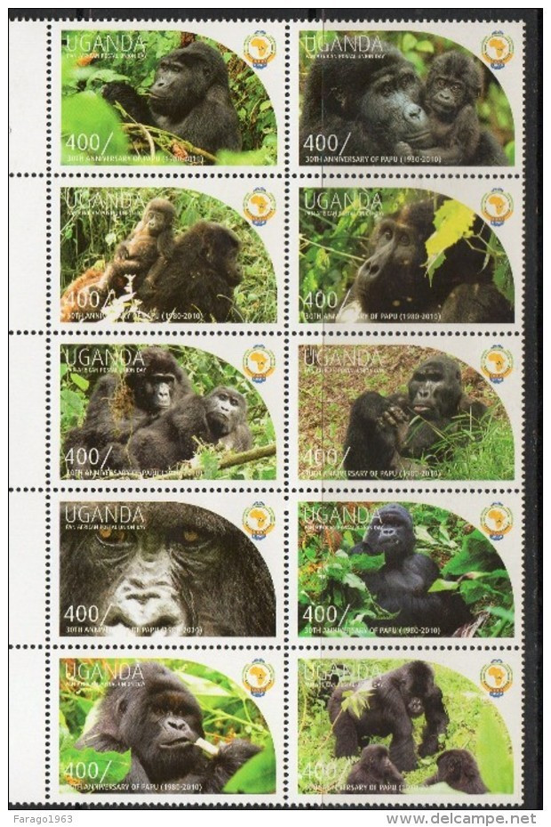 2011 Uganda PAPU Gorillas  Complete Set  Of 20 MNH - Uganda (1962-...)