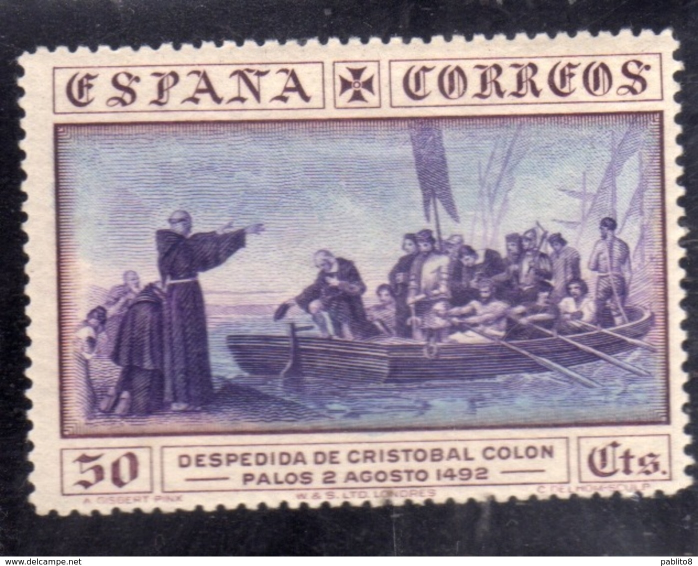 SPAIN ESPAÑA SPAGNA 1930 CHRISTOPHER COLUMBUS TRIBUTE LEAVING PALOS CENT. 50c MLH - Neufs