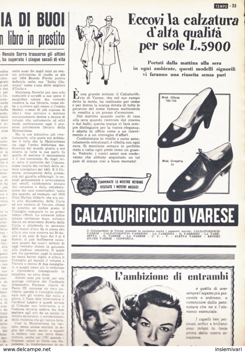 (pagine-pages)PUBBLICITA' CALZATURIFICIO DI VARESE  Tempo1953/50. - Altri & Non Classificati