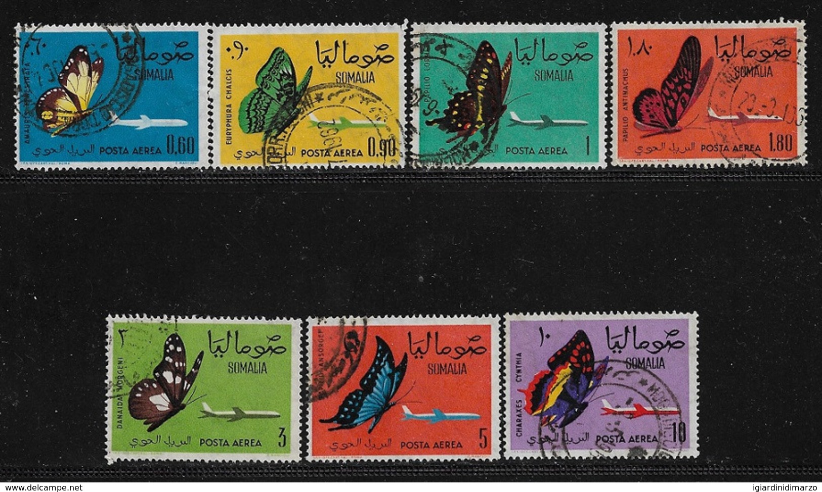 SOMALIA - 1963 - Serie Di 7 Valori Usati Di Posta Aerea - FAUNA - FARFALLE DIVERSE - In Buone Condizioni. - Somalia (1960-...)