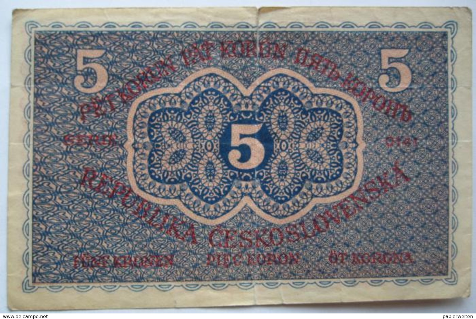 5 Kronen / Pet Korun 1919 (WPM 7) - Tchécoslovaquie