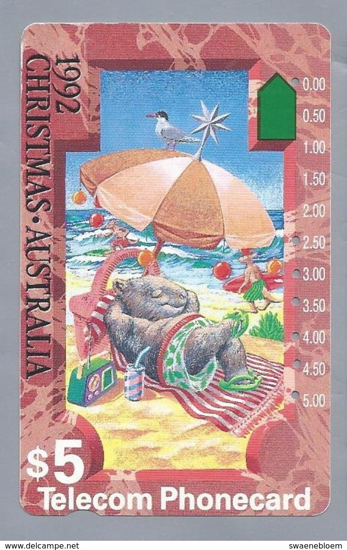 AU.- Telecom Phonecard $5. CHRISTMAS AUSTRALIA 1992. N920622.- 0000023045612. STRAND. PARASOL.RADIO. MEEUW. - Kerstmis