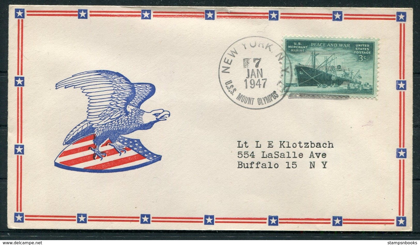 1947 USA New York, Operation Highjump Antarctic Polar Expedition Ship Cover. U.S.S. MOUNT OLYMPUS - Antarctic Expeditions