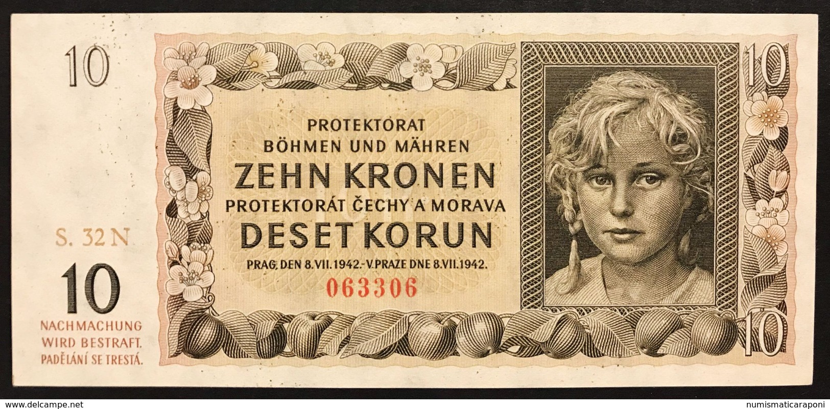 BOHEMIA & MORAVIA 10 KORUN Pick#8 1942  Sup/unc Lotto.2938 - Tschechoslowakei