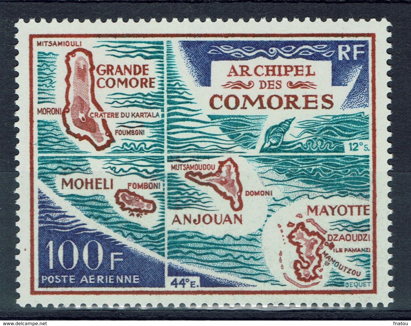 French Comoros, Map Of The Comoros, 1971, MNH VF  airmai - Unused Stamps