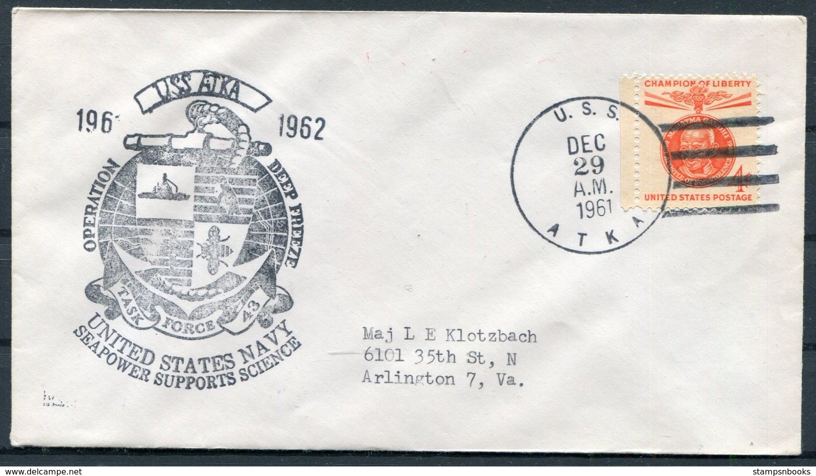 1961 USA Operation Deep Freeze Antarctic Polar Expedition Ship Cover. U.S.S. ATKA - Antarctic Expeditions