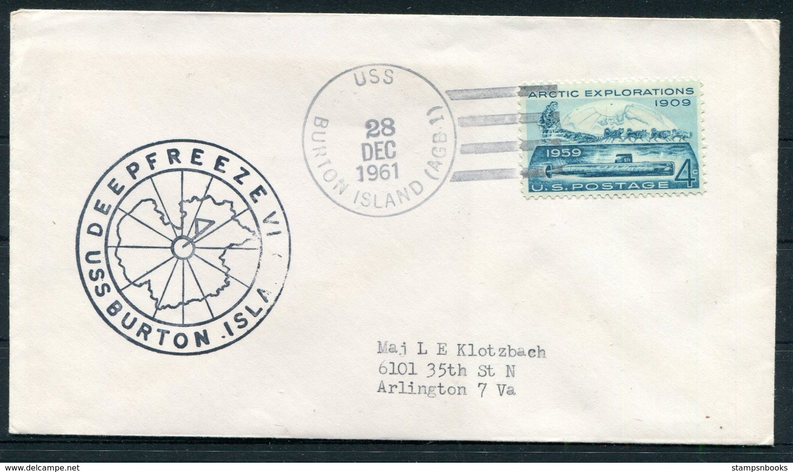 1961 USA Operation Deep Freeze Antarctic Polar Expedition Ship Cover U.S.S. BURTON ISLAND. - Antarctic Expeditions