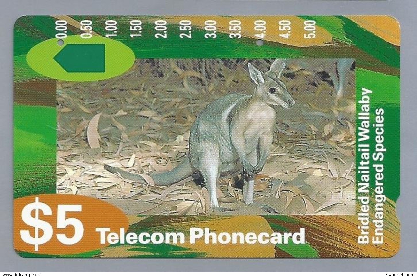 AU.- Telelecom Phonecard $5. Bridled Nailtail Wallaby Endangered Species. Australia. AUSTRALIË. N920512.- 0000023423415 - Andere & Zonder Classificatie