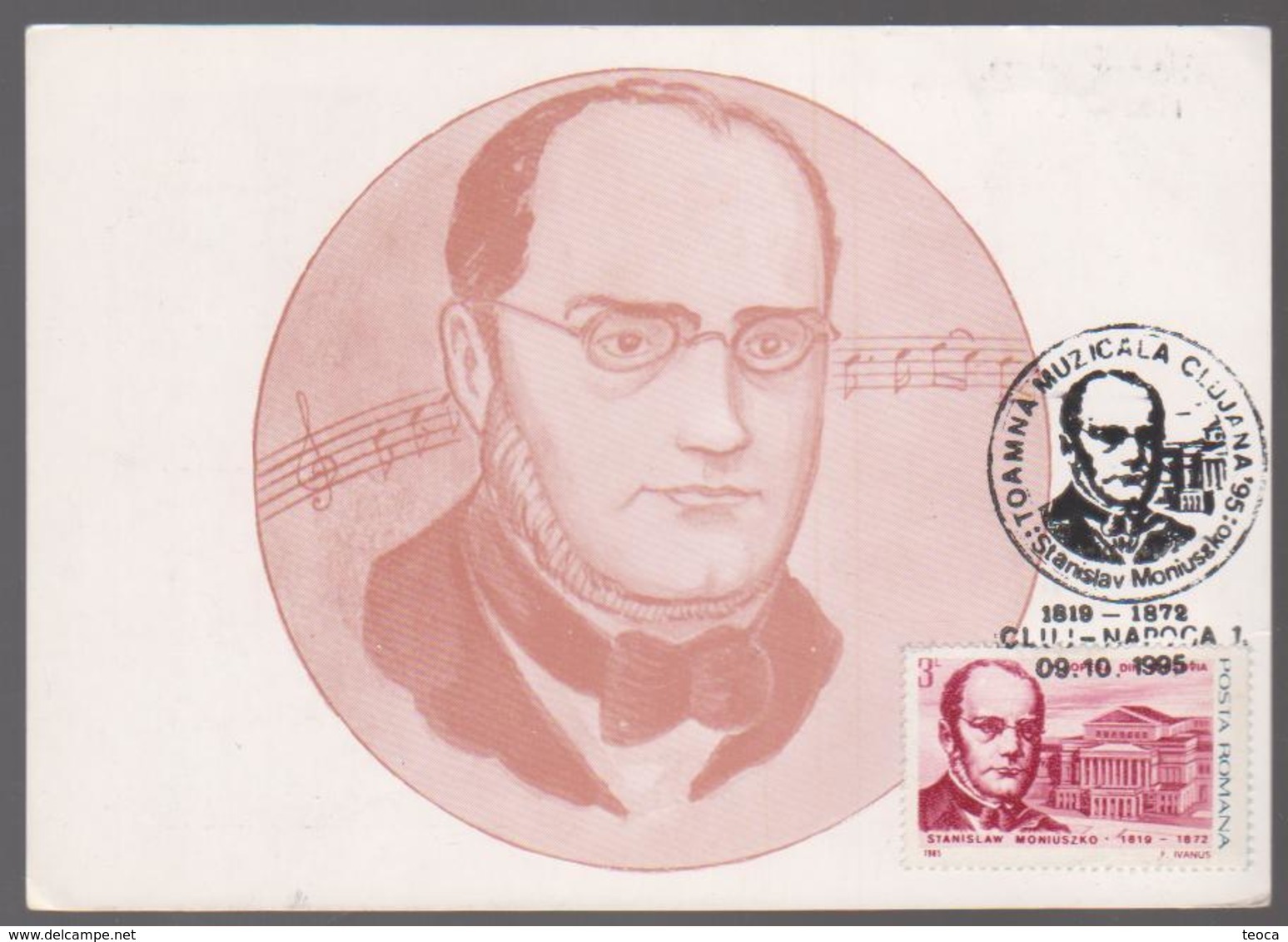 MUSIC MAXIMUM CARD ROMANIA 1995, STANISLAW MONINSZKO COMPOSER POLAND.SPECIAL P[OSTMARK - Muziek