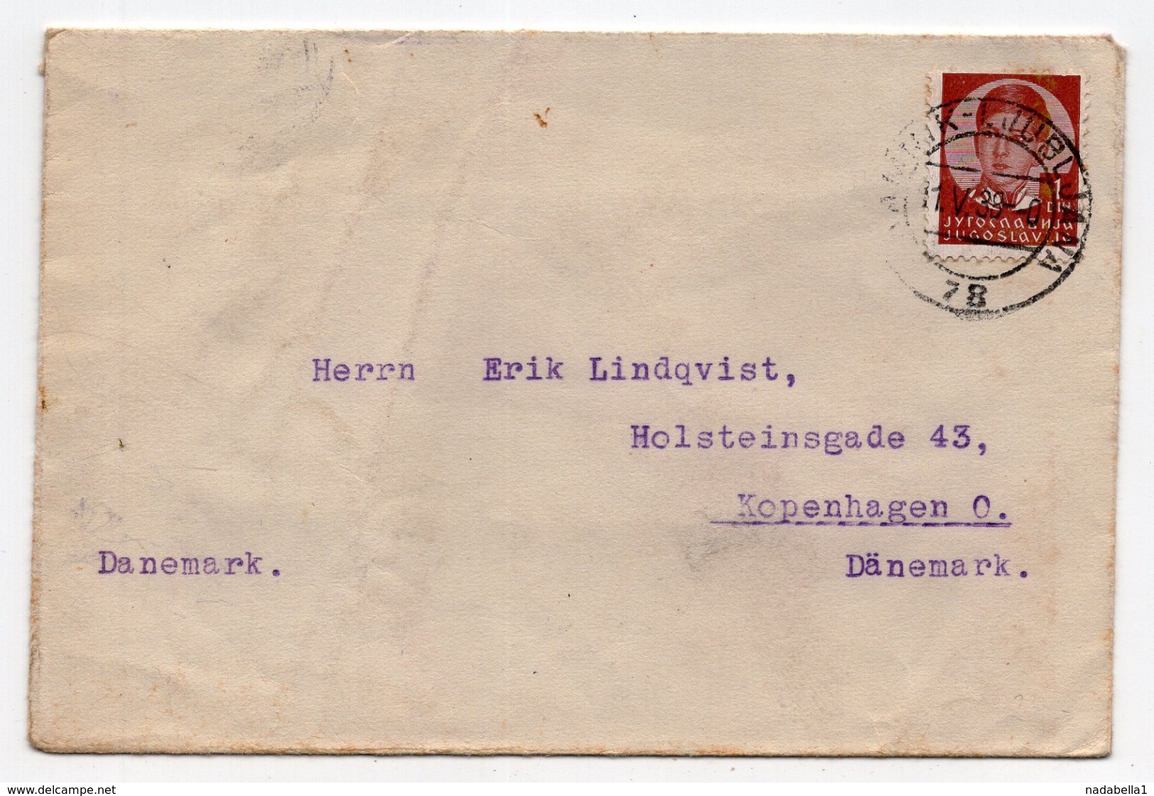 1938 YUGOSLAVIA, SLOVENIA, TPO KAMNIK-LJUBLJANA NO. 78, SENT TO COPENHAGEN, DENMARK - Covers & Documents