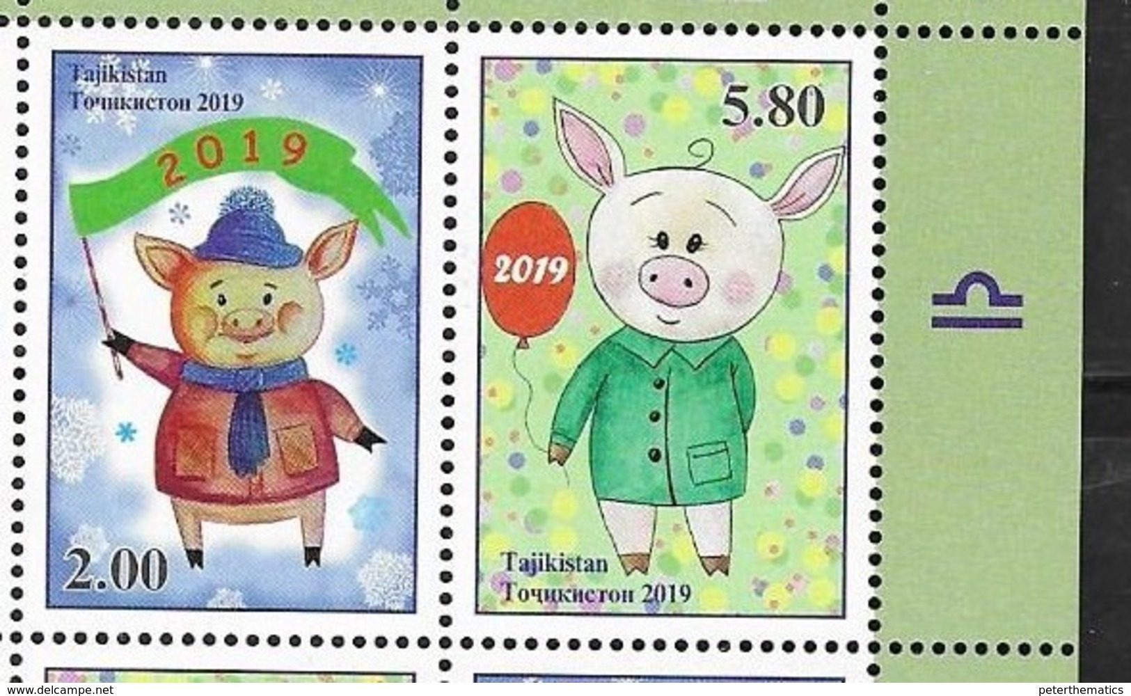 TAJIKISTAN, 2019, MNH, YEAR OF THE PIG, CHINESE NEW YEAR,2v - Anno Nuovo Cinese