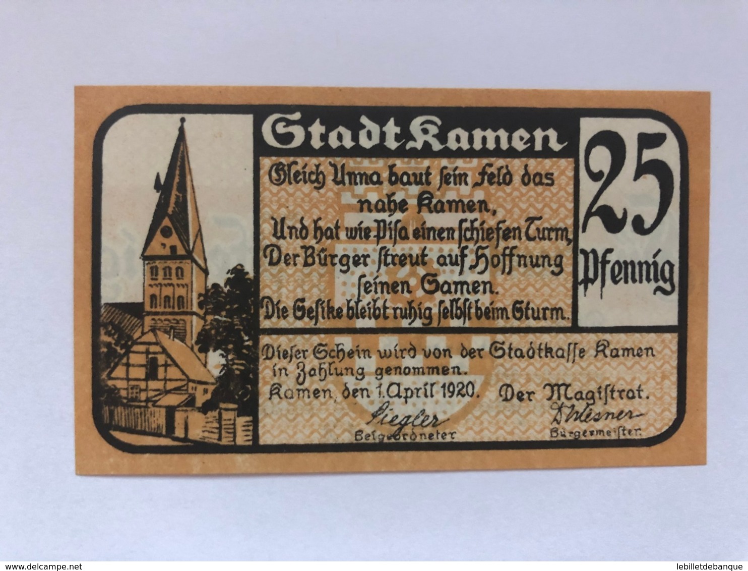Allemagne Notgeld Kamen 25 Pfennig - Collections