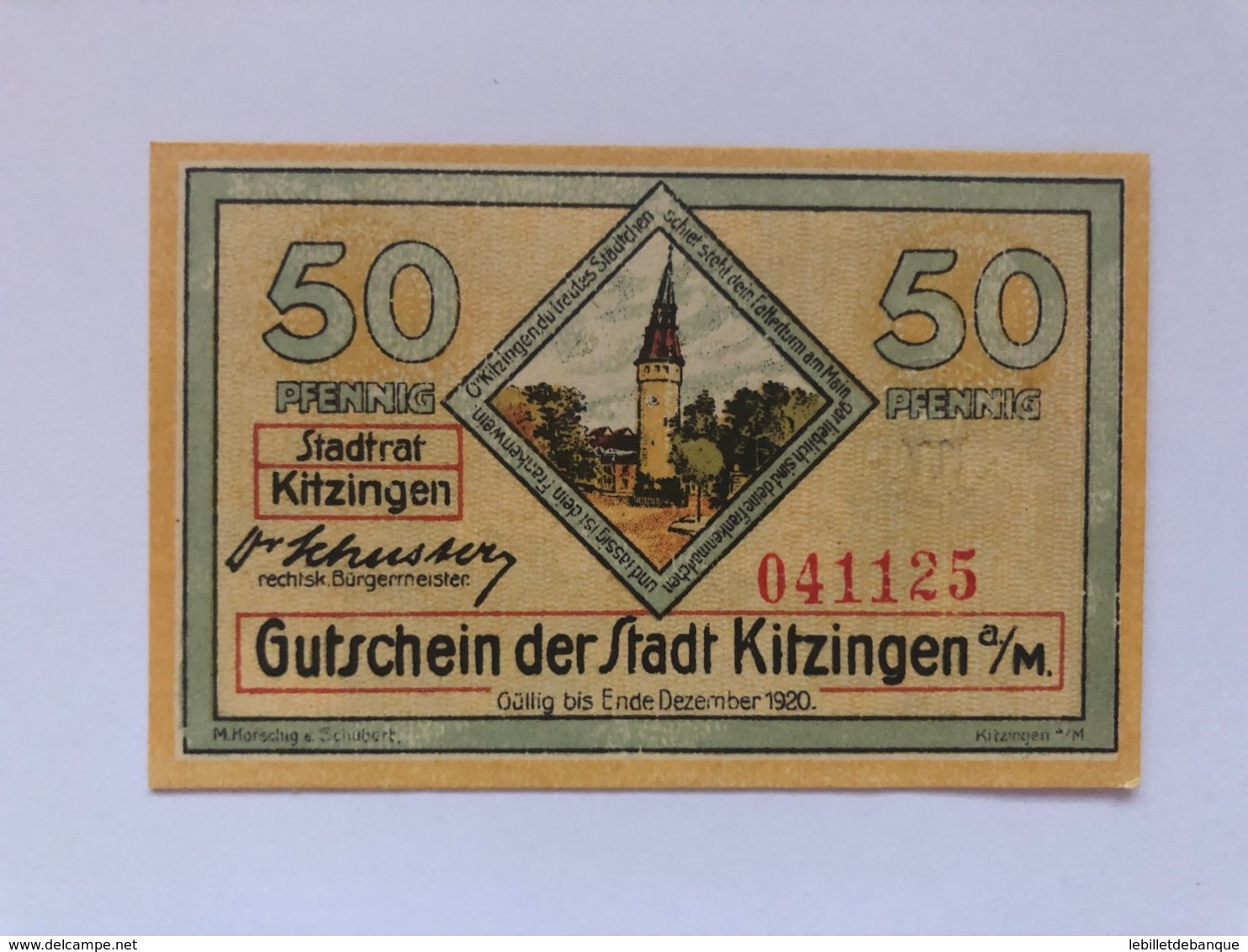 Allemagne Notgeld Kitzingen 50 Pfennig - Collections