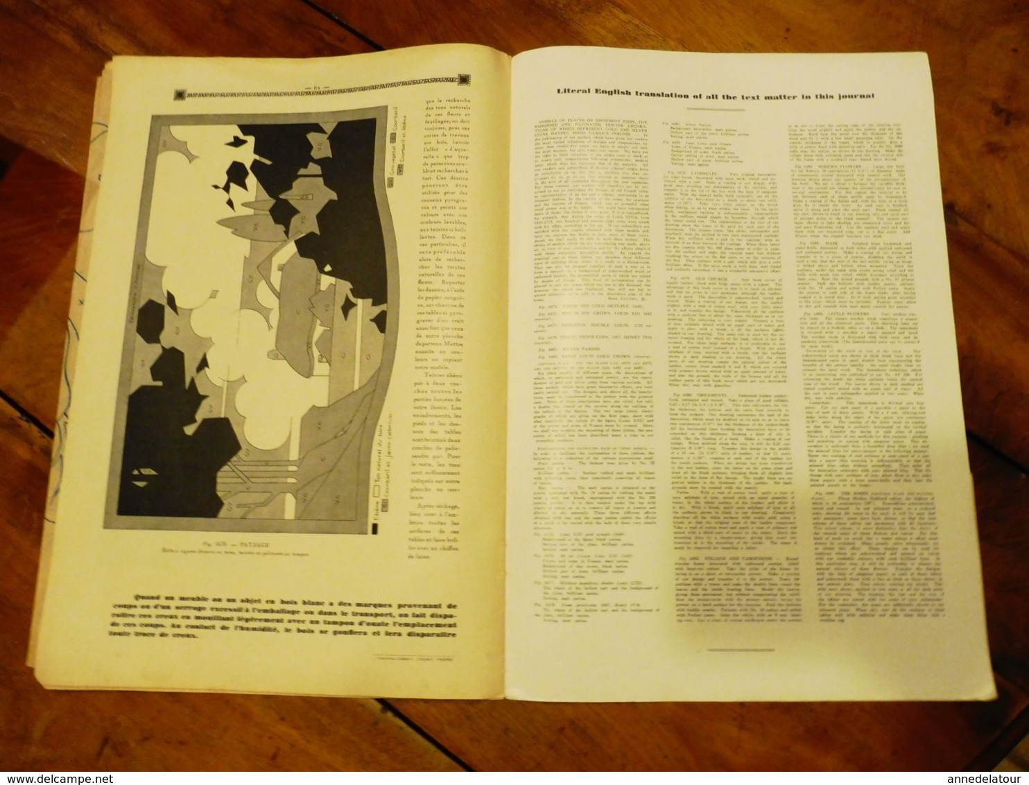 1933 Numéro 286 (L'ARTISAN PRATIQUE) 3 tables gigognes en bois pyrogravé, teinté et ciré à l'ambrine "LES ROSES"; etc