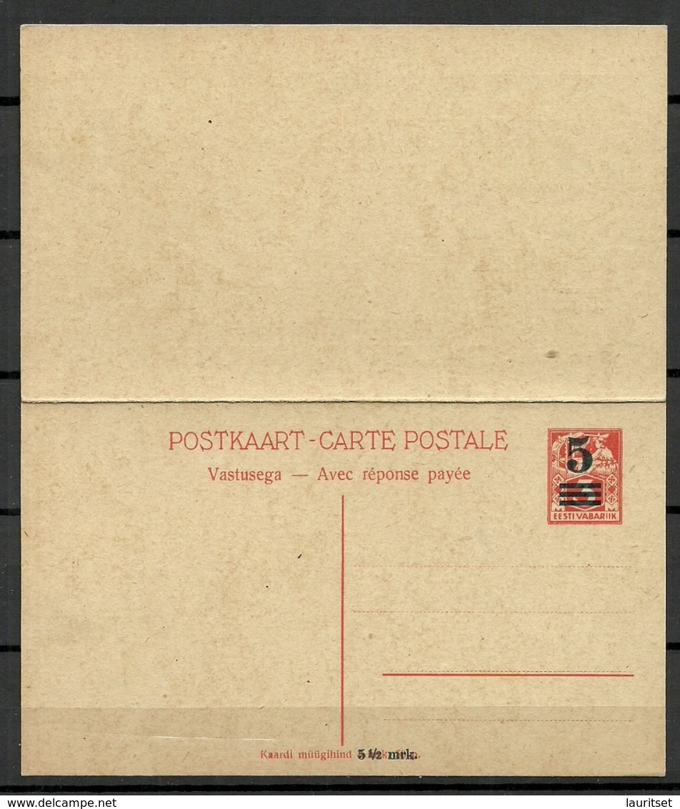 Estland Estonia 1925 Postal Stationery Ganzsache Mit Antwortteil Sauber Ungebraucht/unused - Estland