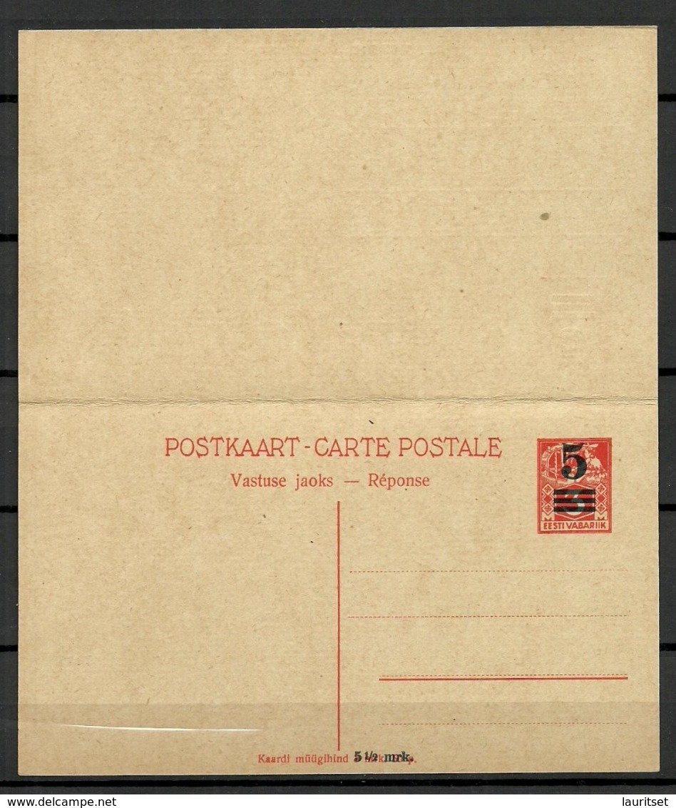 Estland Estonia 1925 Postal Stationery Ganzsache Mit Antwortteil Sauber Ungebraucht/unused - Estland